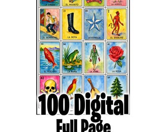 100 FULL PAGE 8x10  Modern  Lotería Cards – Digital Download - NO Repeats! Vol.6
