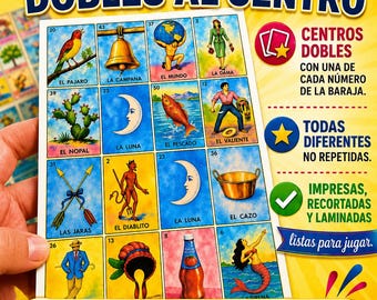 Printed & Laminated 54 Double Loteria Cards Approximate size 5x7 Inches NO Repeats