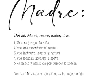Madre, SVG, PNG| Digital Download | Cut File | Sublimation Design | Mother's Day | Mother Definition | Cricut | Silhouette