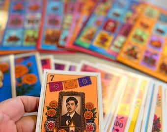Printed Loteria de Muertos Theme Cards 5x7, No Repeats (Loteria Impresa) 4Lineas X 4 Lineas