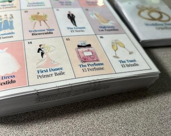Printed Bilingual Bridal Shower Bingo with Calling Cards, NO REPEATS!!!