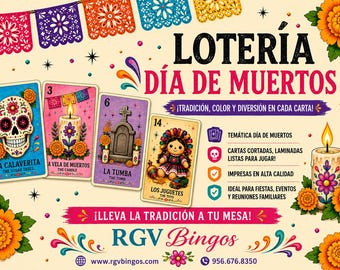 Printed Loteria de Muertos Theme Cards 5x7, No Repeats (Loteria Impresa) 4Lineas X 4 Lineas