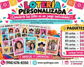Custom Loteria Game-Printed, Laminated, cut and ready to play! Approximate size 5x7