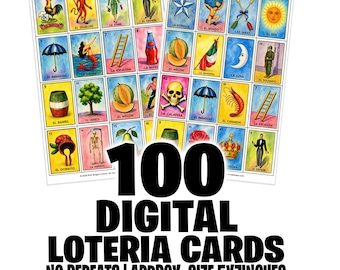 100 Modern Mexican Lotería Cards – Digital Download - NO Repeats!