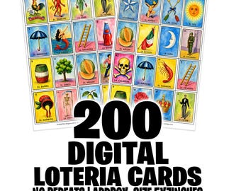200 Modern Mexican Lotería Cards – Digital Download - NO Repeats!