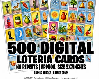 500 5X5 Modern Mexican Lotería Cards – Digital Download