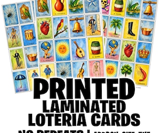 Printed Loteria Cards 5x7, No Repeats (Loteria Impresa) 4Lineas X 4 Lineas