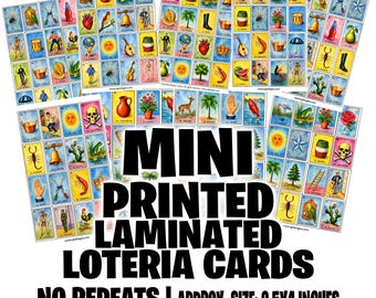 Mini Printed Laminated Loteria Cards, No Repeats (2.5x4 Inches)