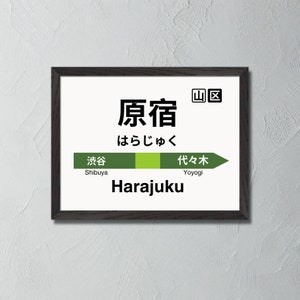 Harajuku Station Poster, Train Station Wall Art, Japan Poster, Japanese Trains, Harajuku Tokyo, JR Yamanote Line Sign, Train Station Sign