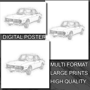 Large poster Multiple Sizes and Format - Lancia Fulvia Vintage Pencil Art - High Quality 300DPI [AX4]