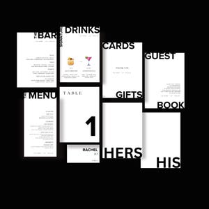 Plantilla moderna, minimalista, para bodas, menús, tarjetas de ubicación, números de mesa, portadas de votos, Canva