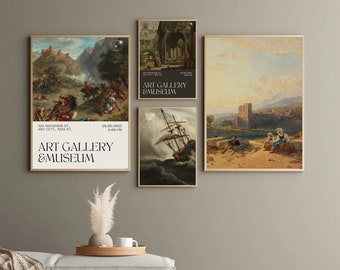 Juego de 4 pósteres de pared para galería, póster de museo, galería de arte, bellas artes, póster de exposición, arte digital imprimible