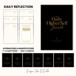 Può includere: Un set di 194 carte intitolato The Daily Higher Self Journals, con una copertina nera e testo dorato. La collezione include sette capitoli di affermazioni e manifestazioni, con carte individuali per la riflessione quotidiana, obiettivi e un barattolo.