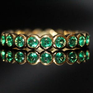 Emerald Eternity Matching Band, Bezel Setting, Promise Ring, Anniversary Gift, 14k Yellow Gold. SKU 64-111