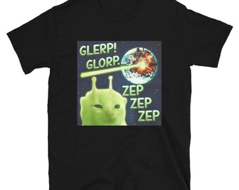 Camiseta divertida de gato alienígena, camiseta con meme de Glerp Glorp Zep, camiseta con gráfico de gato espacial extraño, camiseta absurda de gato de ciencia ficción