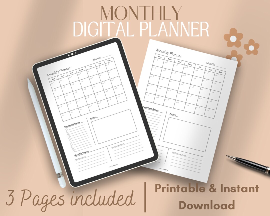Instant Downloadable &amp; Printable Monthly Planners Includes 3 Pages in ...