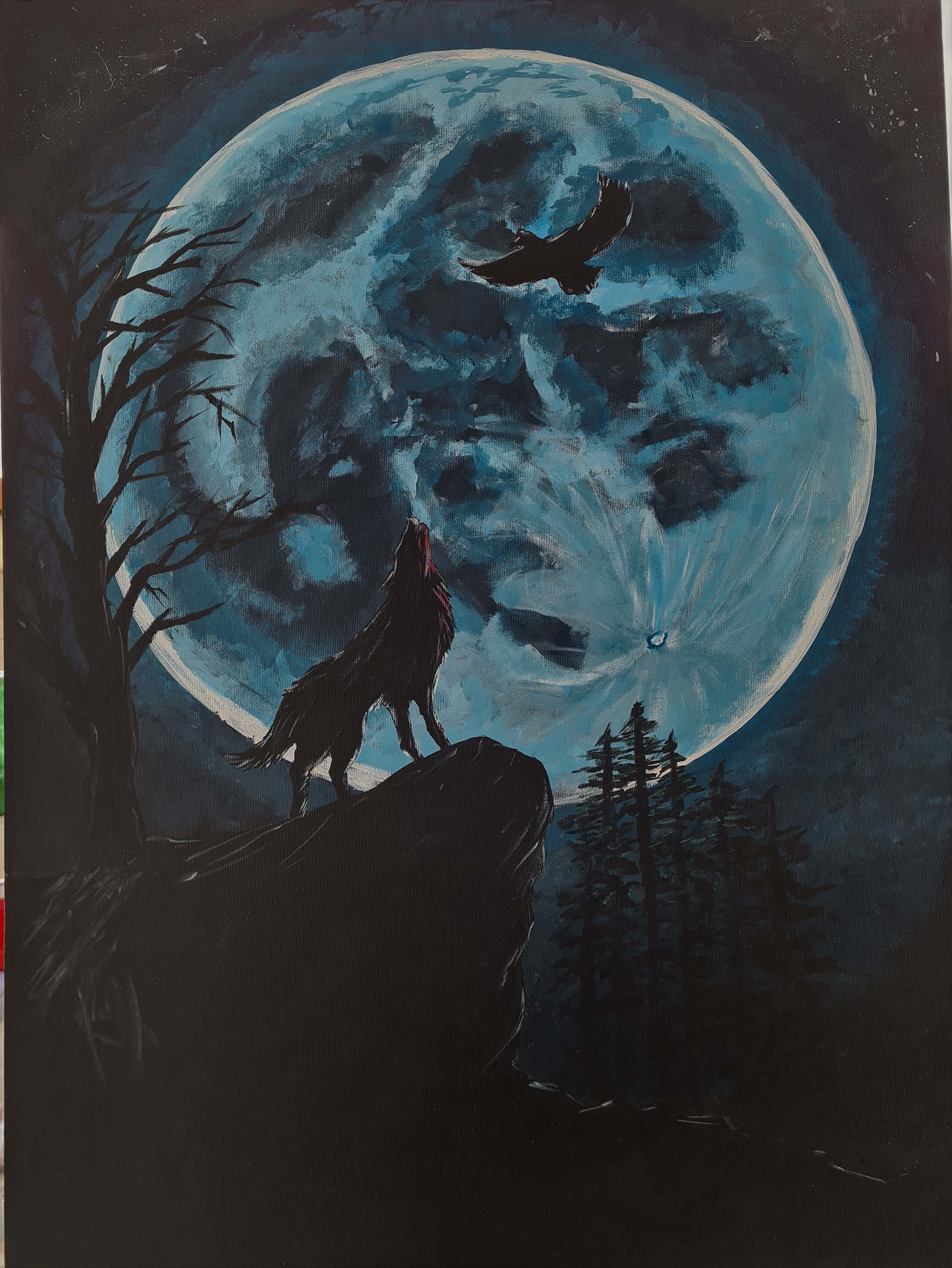 Wolf Howling At The Moon Acrylic Paintings Wolf Howling At The Moon Acrylic Paintings