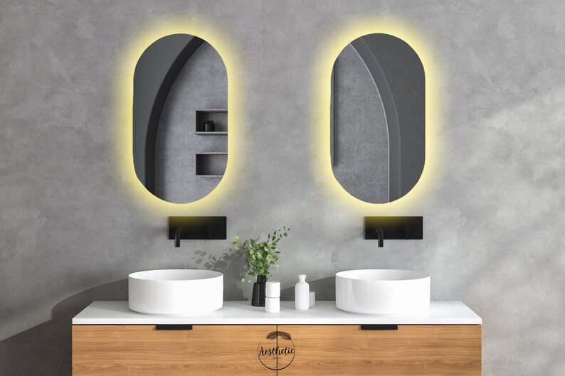 Led Lighted Bathroom Mirror Oval Led Illuminated Bathroom Etsy