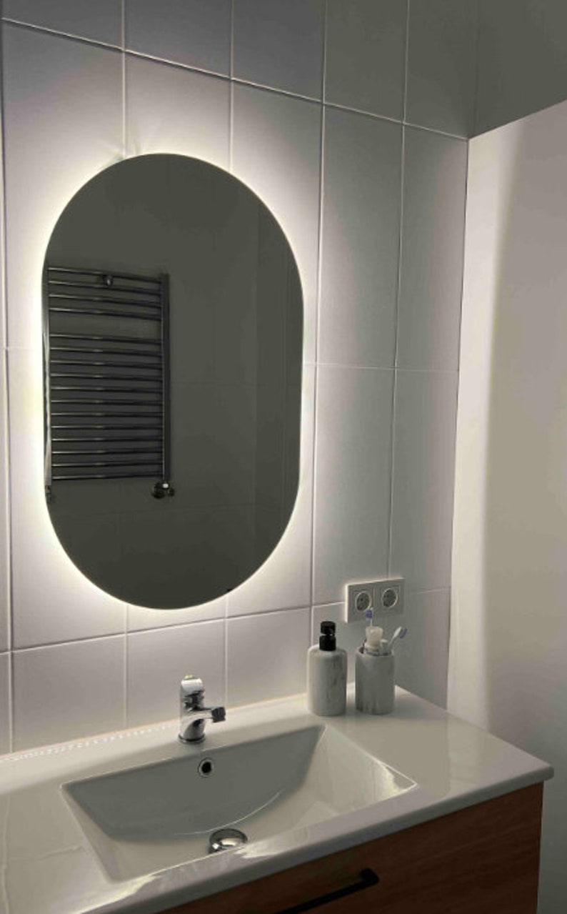 Led Lighted Bathroom Mirror Oval Led Illuminated Bathroom Etsy
