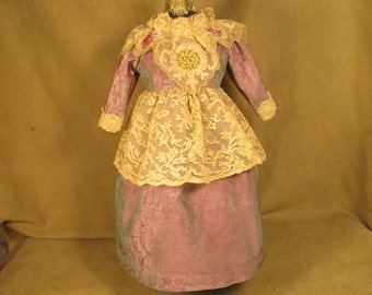 Vintage Dress for 17" - 18" Bisque Doll - Purple w/Ecru Lace & Embroidery