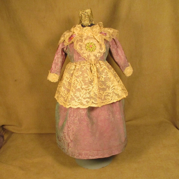 Vintage Dress for 17" - 18" Bisque Doll - Purple w/Ecru Lace & Embroidery