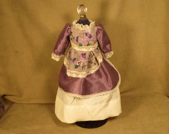 Vintage Dress for 15" - 16" Bisque Doll - Purple & Ivory w/Embroidery and Lace