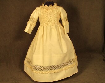 Vintage Dress for 15" - 16" Bisque Doll - Ivory Cotton w/Tatted Laces