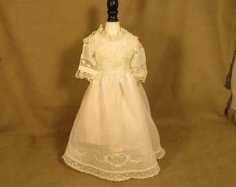 Vintage Dress for 14" - 15" Bisque Doll - Off-White Cotton w/Embroidery & Lace