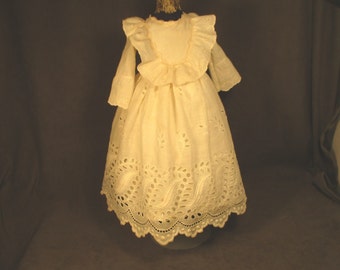 Vintage Dress for 17" - 18" Bisque Doll - Ivory Eyelet Lace w/Ruffles