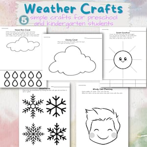 Imprimibles preescolares para el clima, kit de manualidades, actividades para niños pequeños, arte de jardín de infantes, hojas de trabajo de educación en el hogar, arte para niños, libro de actividades, colorear