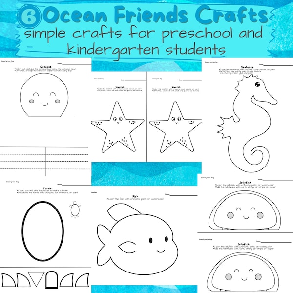 OCEAN THEME Crafts for Kids, Preschool Printables, Kindergarten Art, Homeschool Worksheets,  Toddler Activities, Turtle, Fish Art, Jellyfish