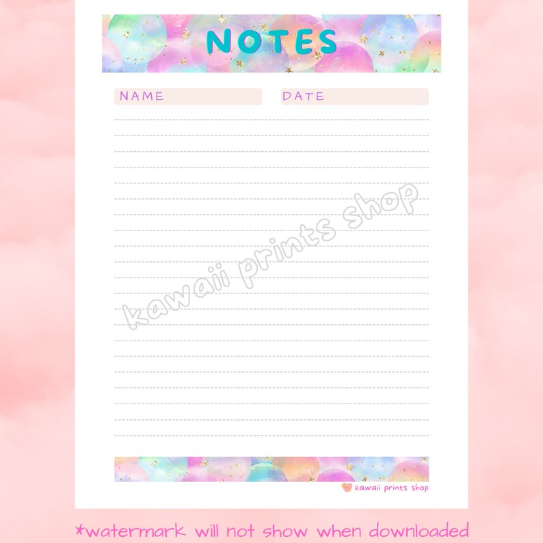 KAWAII CUTE Lined Journal Paper, Pastel Colored Printable for School
