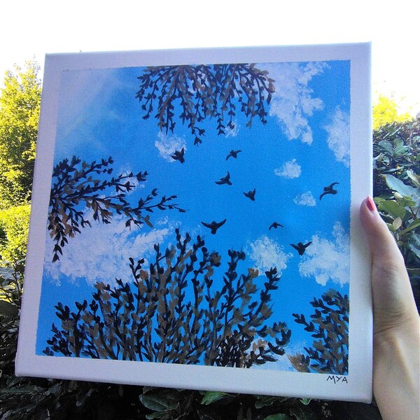 Vol d'oiseaux sur toile