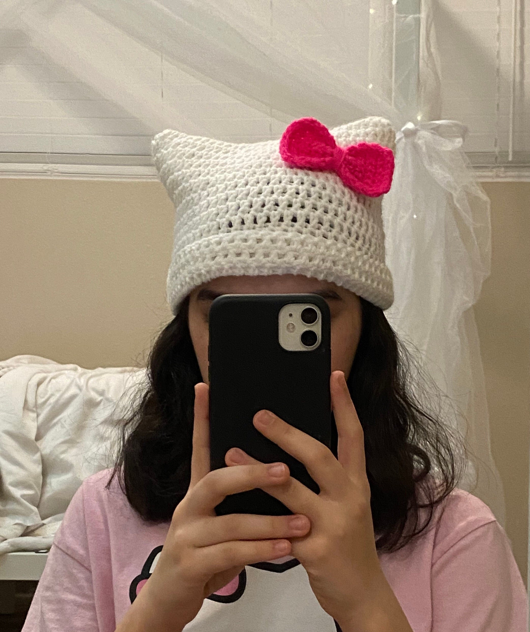 Crochet Hello Kitty Beanie Etsy
