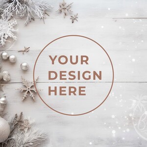 Feestelijke achtergrond Mockup White Christmas thema plat lag digitale achtergrond Mockup Kerst fotografie Winter afbeelding Instant Digitale Download