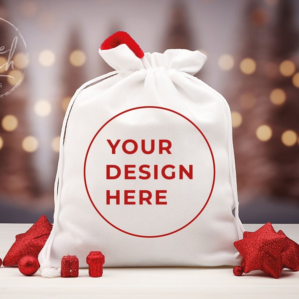 Christmas Santa Sack Mockup Festive Gift Bag Mockup White Present Bag Mockup Christmas Styled Photography Digital Download JPEG