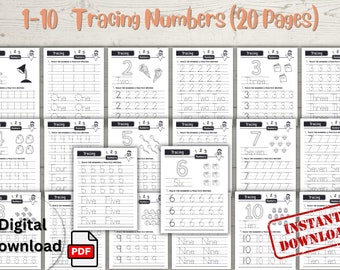 Tracing Numbers 1-10 Worksheet Printables Preschool Educational for Kids Practice Handwriting Trace Write Activity Homeschool Montessori pdf