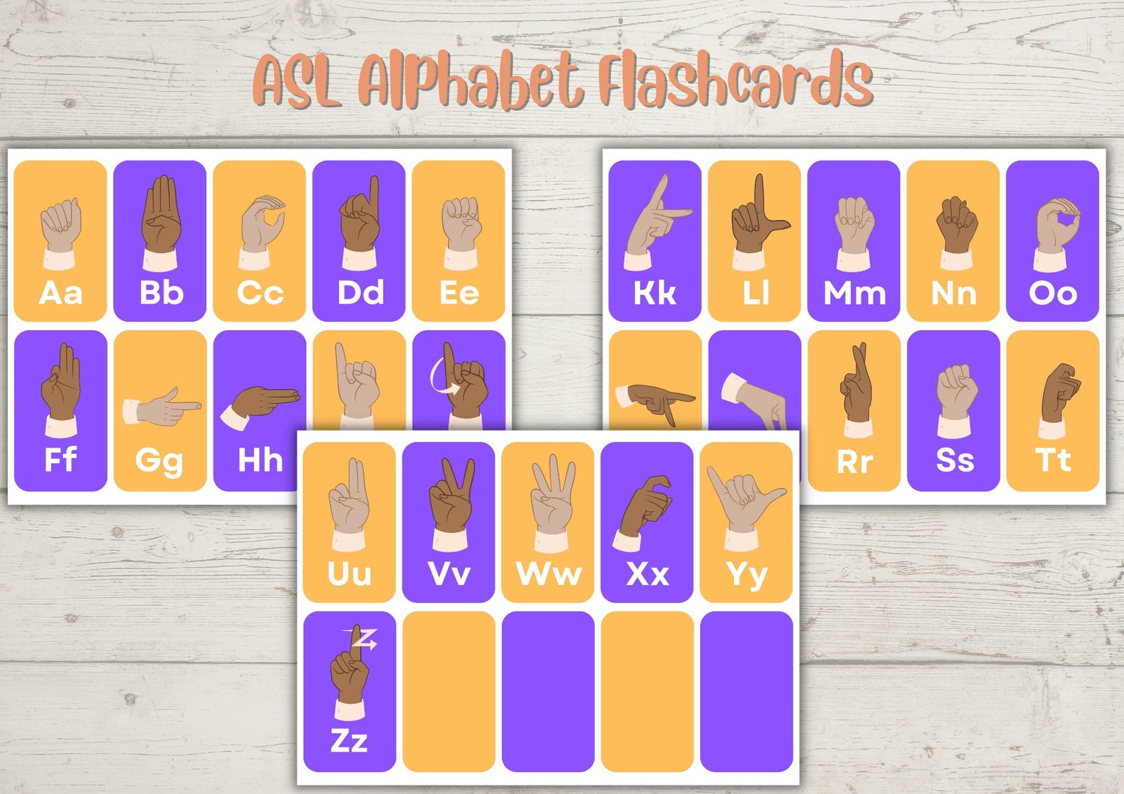 Printables Sign Language Alphabet Flashcards, ASL Flash Cards, ABC