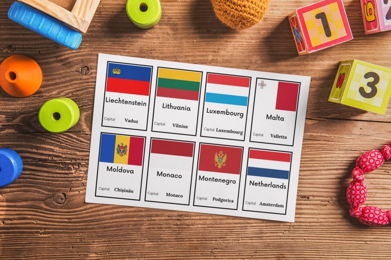 Printable Europe Flags Flashcard 57 European Countries Capital