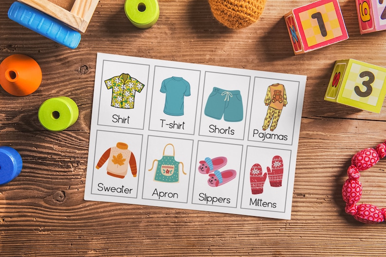24 Clothes Flashcards Printable for Kids Montessori Clothing Etsy