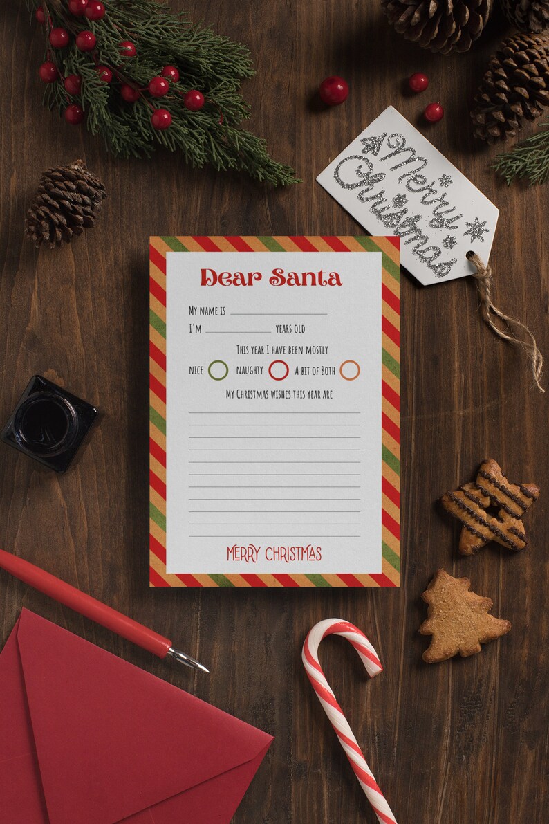 Printable Template Letter to Santa Christmas Wish List for Kids Holiday