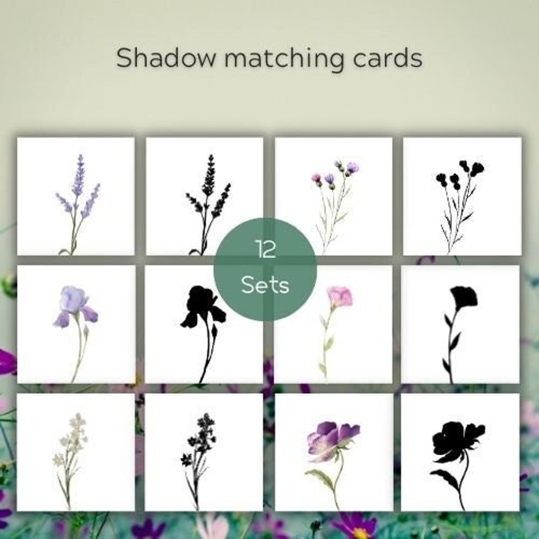 Printable Shadow Matching Cards Flower Watercolor Montessori Spring ...