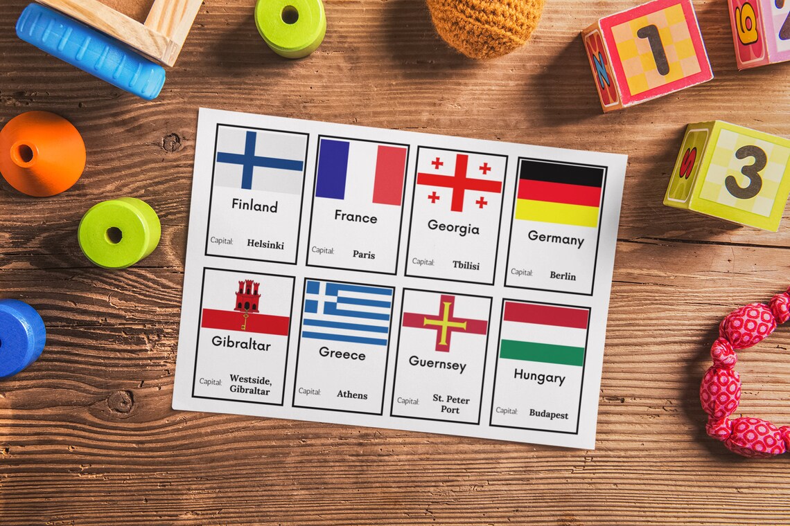 Printable Europe Flags Flashcard 57 European Countries Capital