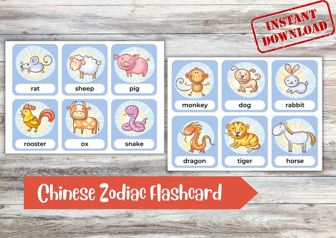 Printable Chinese Zodiac Flashcards 12 Animalsmontessori Nomenclature ...