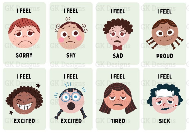 16 Printable Emotion Flashcard Sheets Feelings Flash Card - Etsy