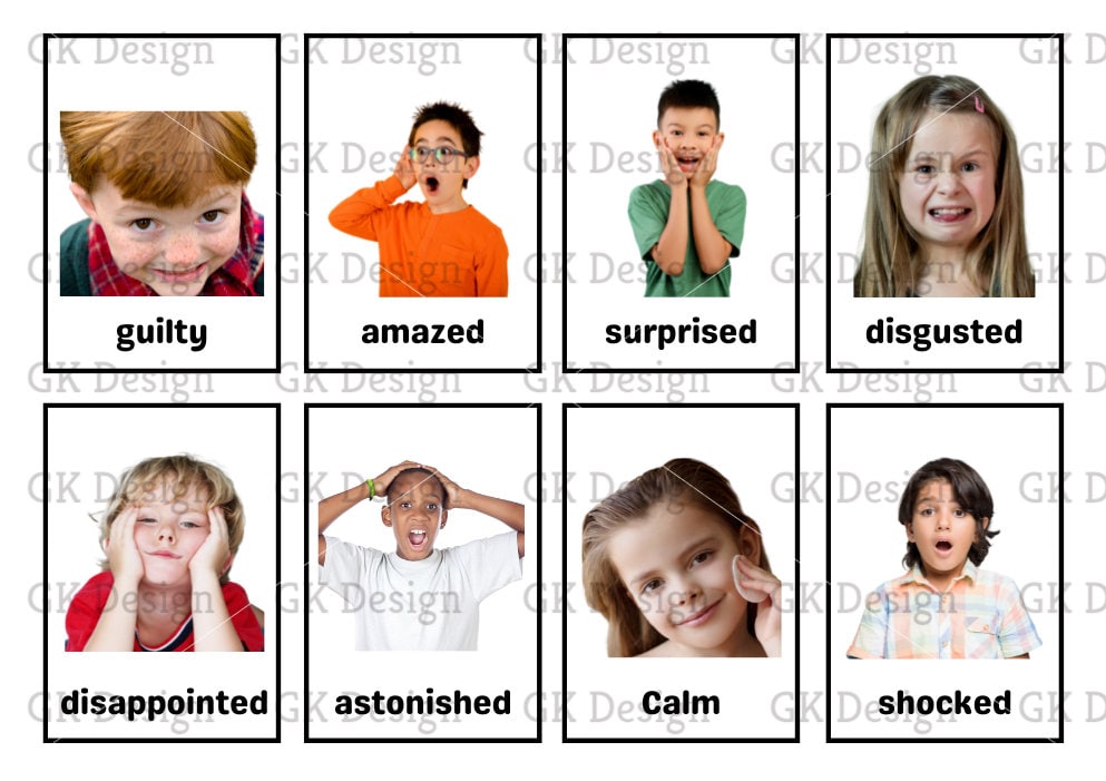 24 Printable Emotional Flashcards Real Kids Photo Chart Flash Card ...