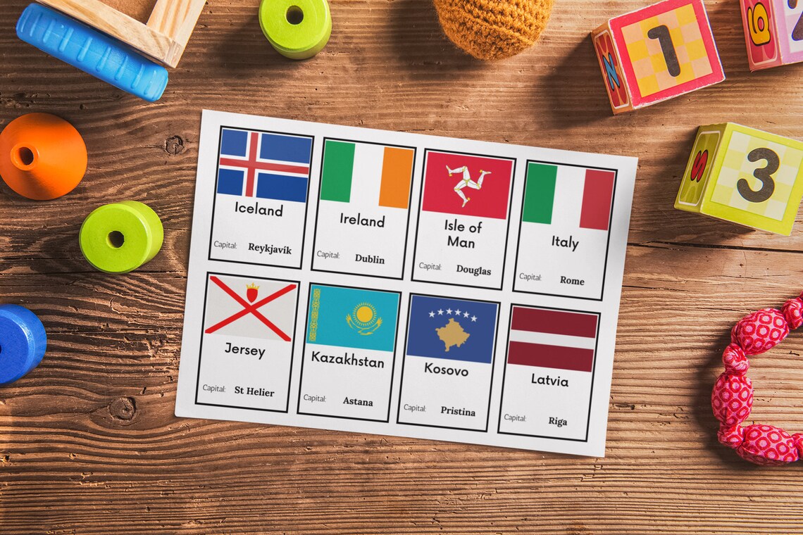 Printable Europe Flags Flashcard 57 European Countries Capital