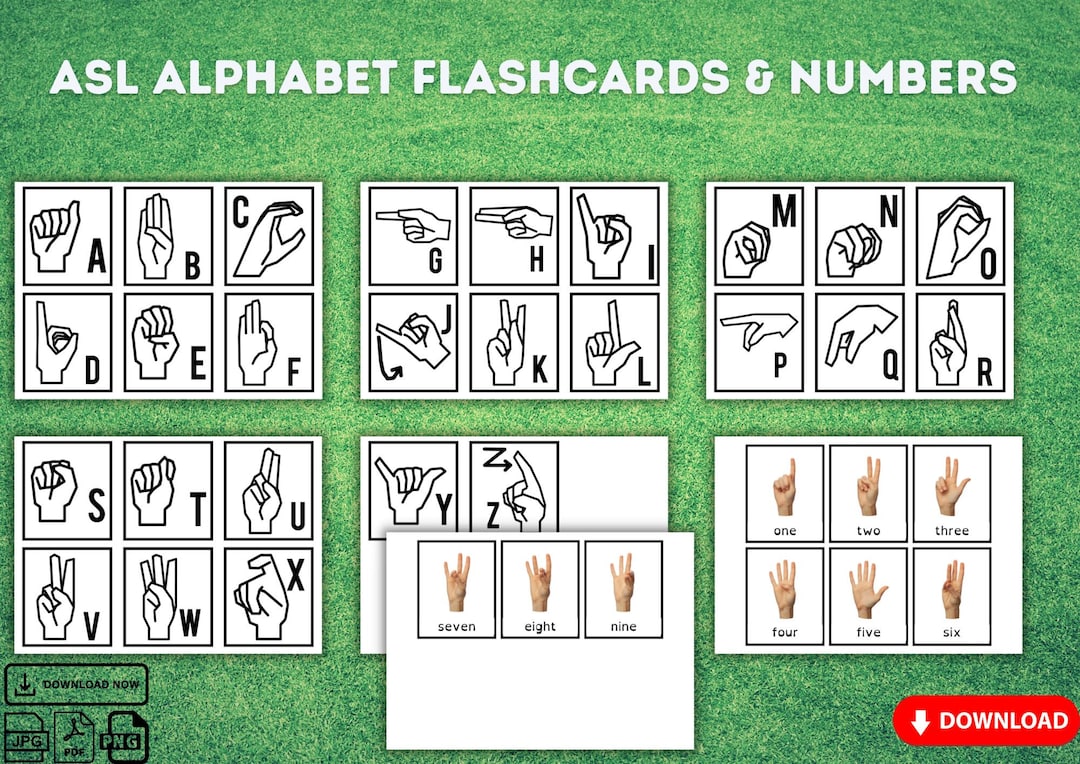 Printable ASL Alphabet Sign Language Letters and Numbers 09 Flashcard
