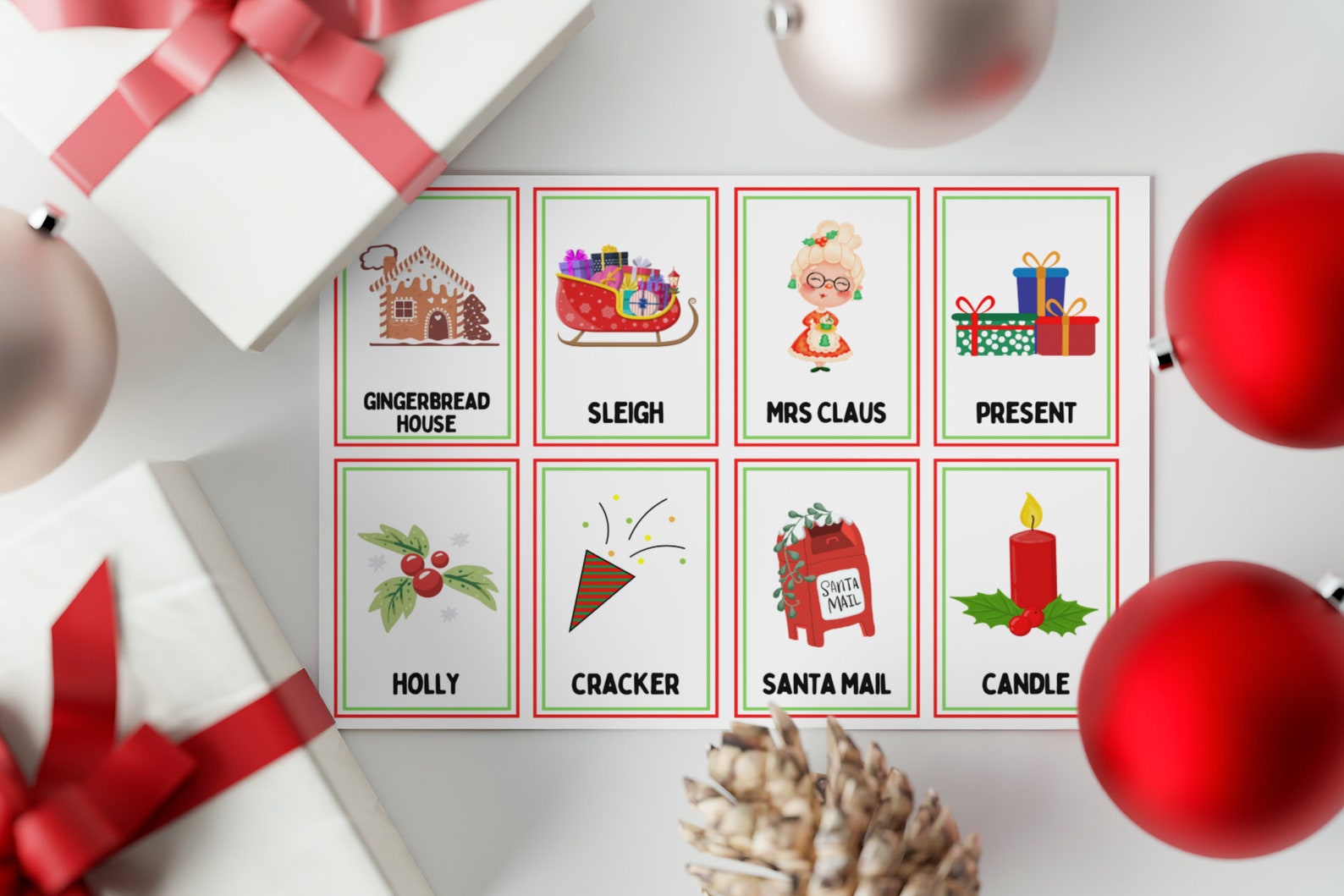 40 Printable Christmas Flashcards Set for Kids Learning Xmas Etsy