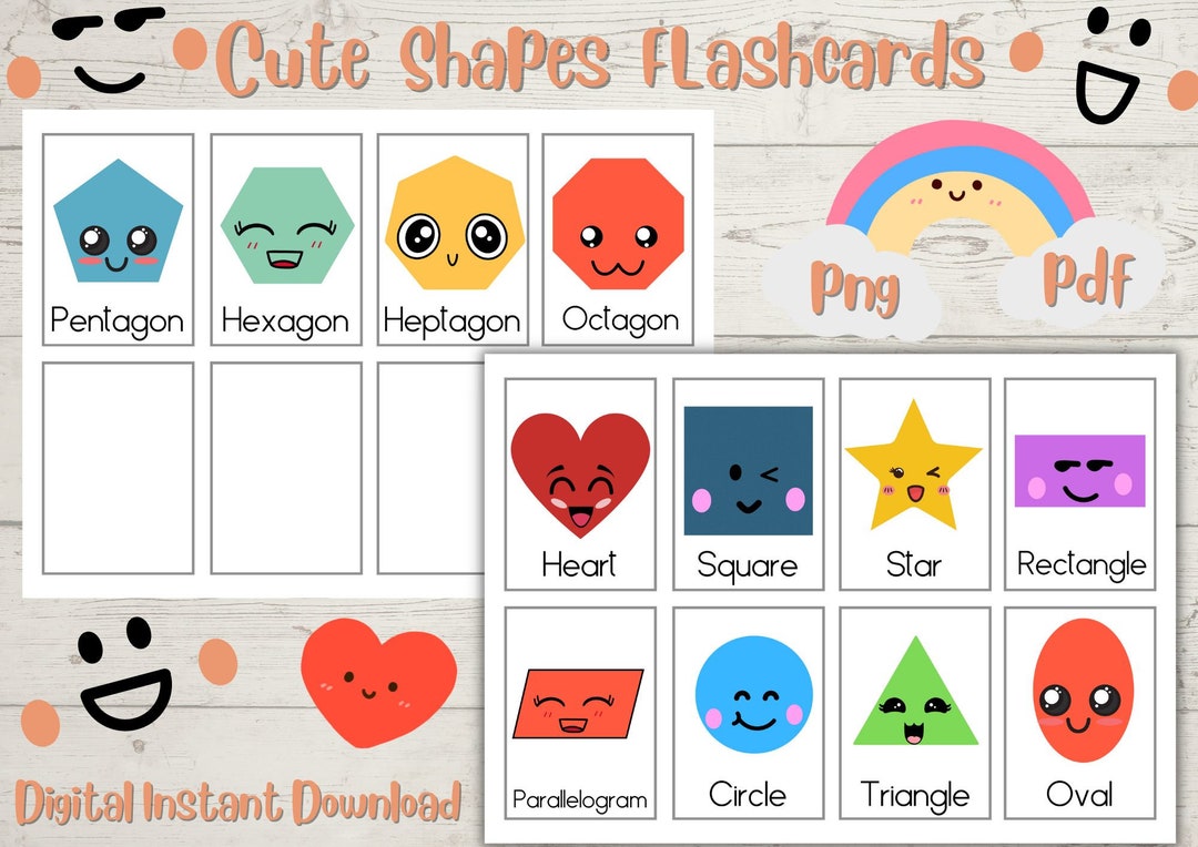 12 Cute Shape Flashcards Printable for Kids Montessori Flash - Etsy